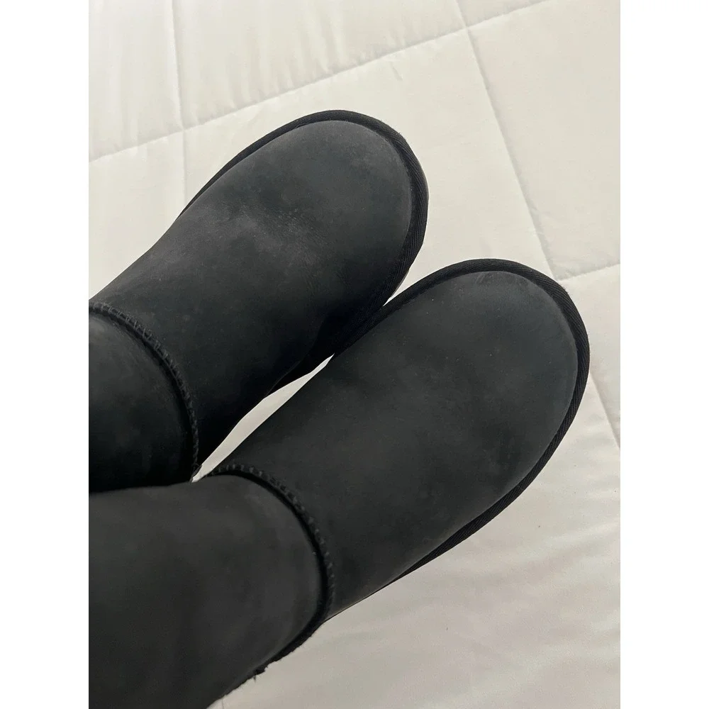 Ugg Essential Short Black Waterproof‎ Leather Warm Comfort Boots Shoes Wool Sz 7